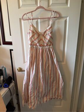 In The Beginning Striped Spaghetti Strap Sundress in White and Coral